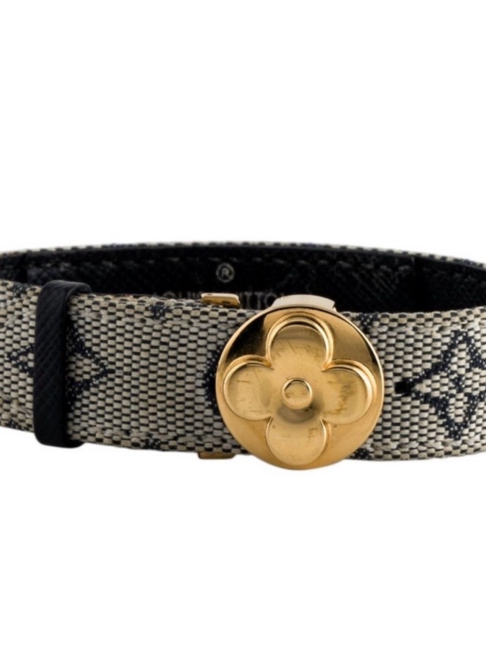 Louis Vuitton Beige and Black Monogram Canvas Bracelet with Gold Flower Button
